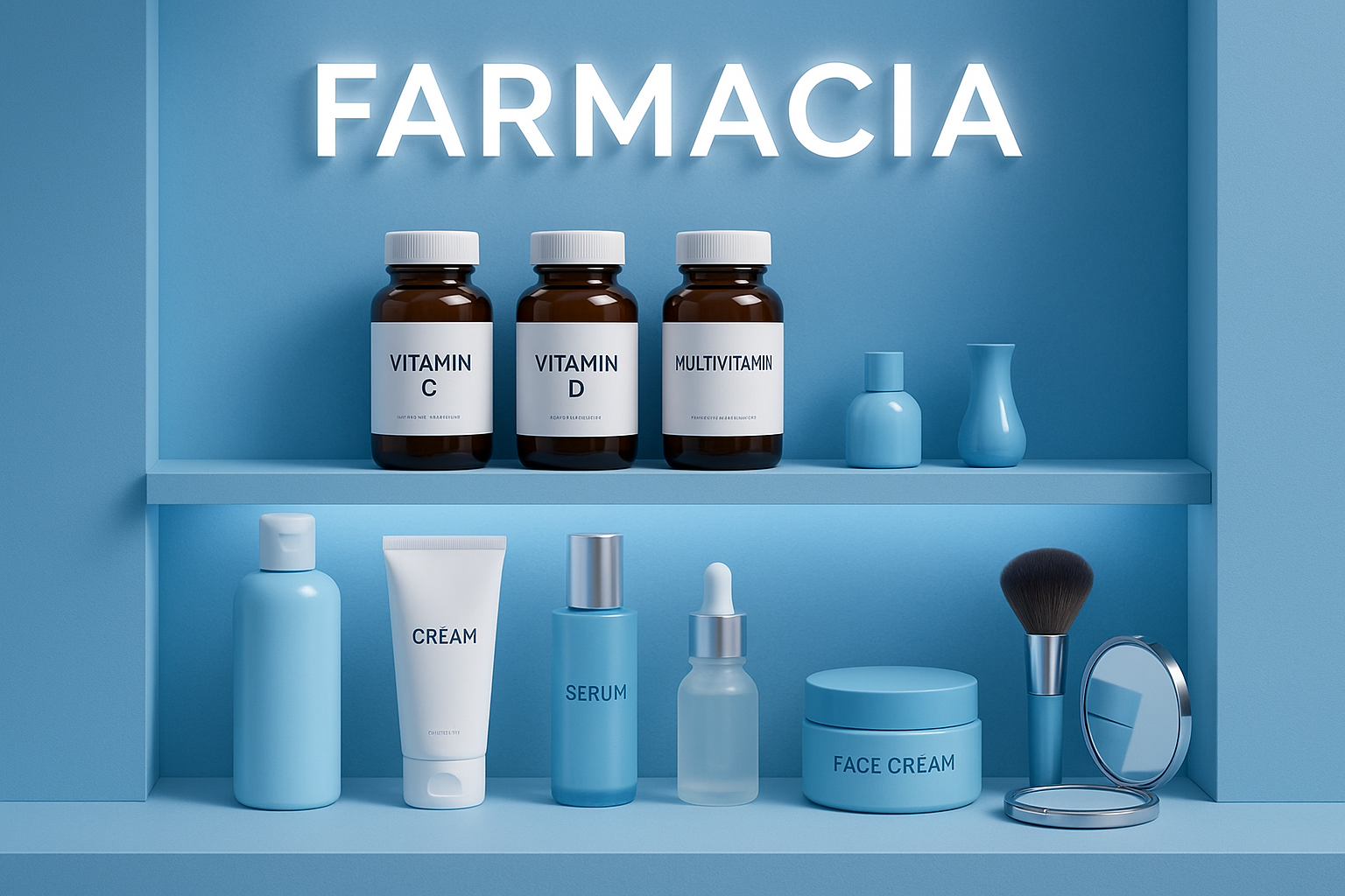 Farmacia integratore e cosmesi sull’azzurro